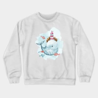 Watercolor cute whale and fish illustration Crewneck Sweatshirt